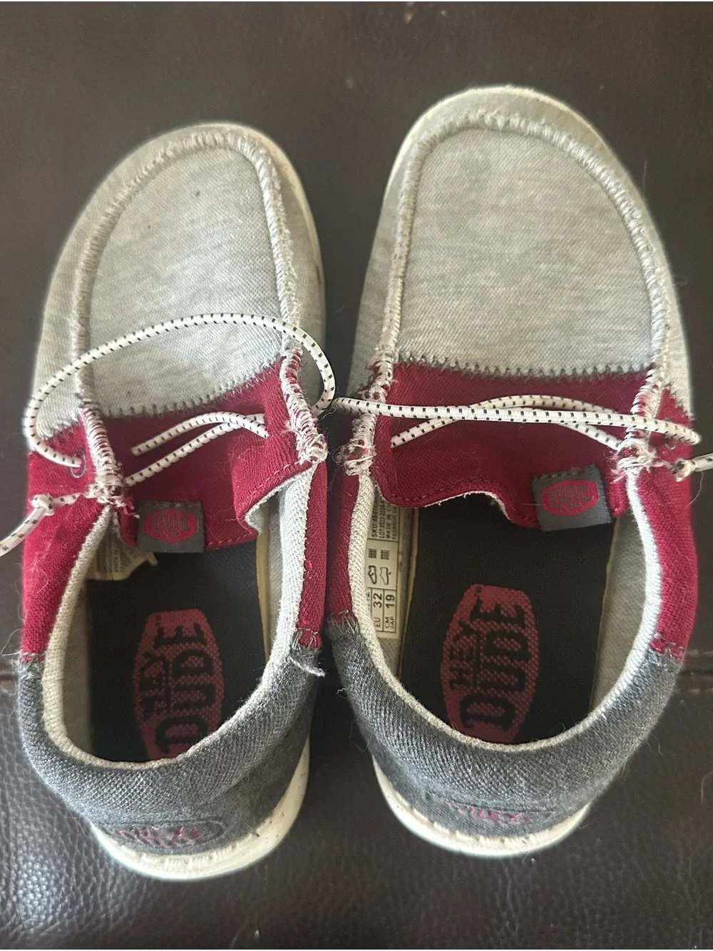 Hey Dude Grey and Crimson Youth Slip-On Sneakers